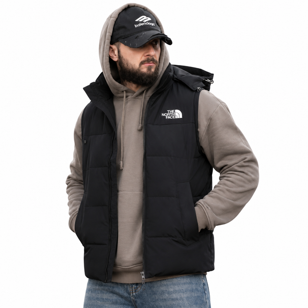 Жилетка чоловіча The North Face чорна, тепла демісезонна безрукавка з капюшоном, плащівка, весняна XXXL - Фото 1 Жилетка чоловіча The North Face чорна, тепла демісезонна безрукавка з капюшоном, плащівка, весняна XXXL - зображення 1