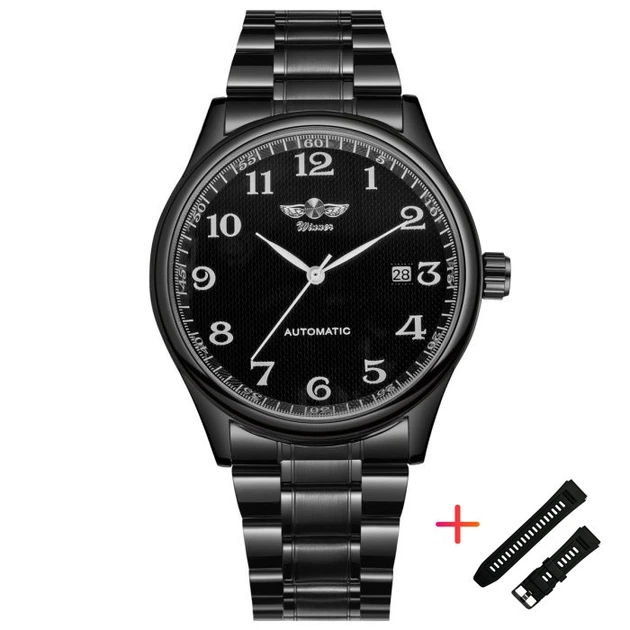 Годинник чоловічий Winner Handsome Elastic Black механічний з мінеральним склом з двома ремінцями 41 мм - зображення 8