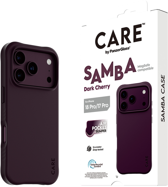 Etui CARE by PanzerGlass Fashionable Case Samba Black w. MagSafe do Apple iPhone 17 Pro Dark Cherry (CR57490) - obraz 4