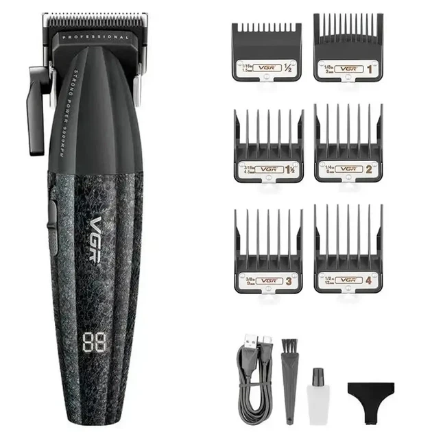 Акумуляторна машинка для стрижки VGR V-640C BLACK, 6 насадок, LED дисплей, 9000RPM - изображение 8