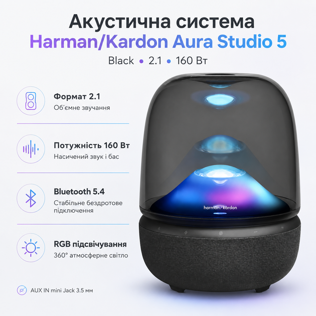 Беспроводная акустическая система Harman/Kardon Aura Studio 5 2.1 160 Вт Black (HKAURAS5BLKEP) - изображение 2