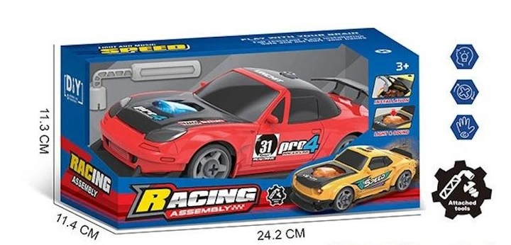 Конструктор на шурупах Racing Assembly красная машинка инерционная с подвижными деталями и инструментом 8810-3 - изображение 4