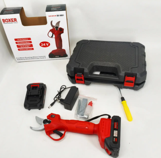 Акумуляторний секатор BOXER BX-9001 24V 2Ah із двома акумуляторами безщітковим двигуном діаметром різання до 30 мм - Фото 8 Акумуляторний секатор BOXER BX-9001 24V 2Ah із двома акумуляторами безщітковим двигуном діаметром різання до 30 мм - зображення 8