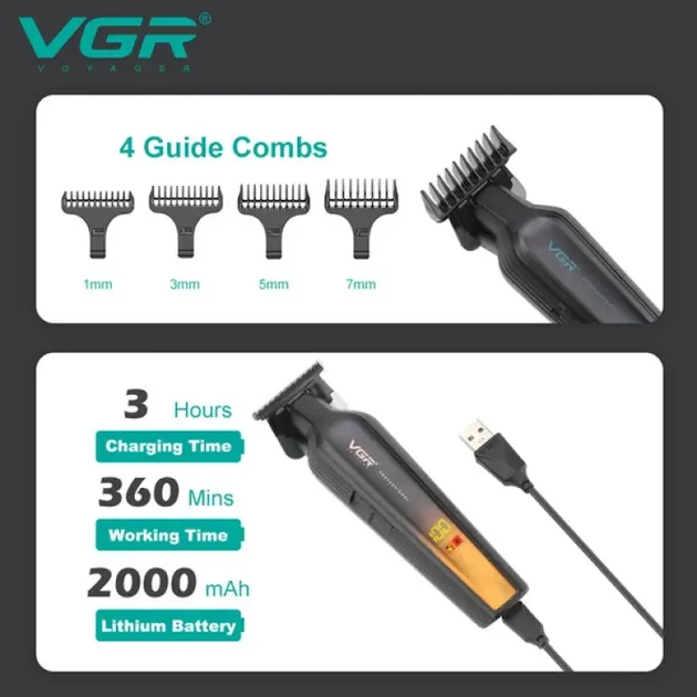 Тример VGR V-930 GREEN, 4 насадки, LED display - изображение 8