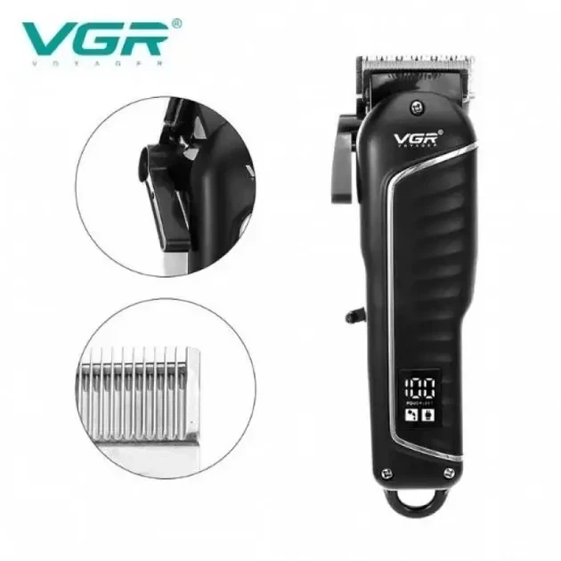 Машинка для стрижки волос VGR V-683 LED-дисплей аккумуляторная 4 насадки 10W Black - изображение 5