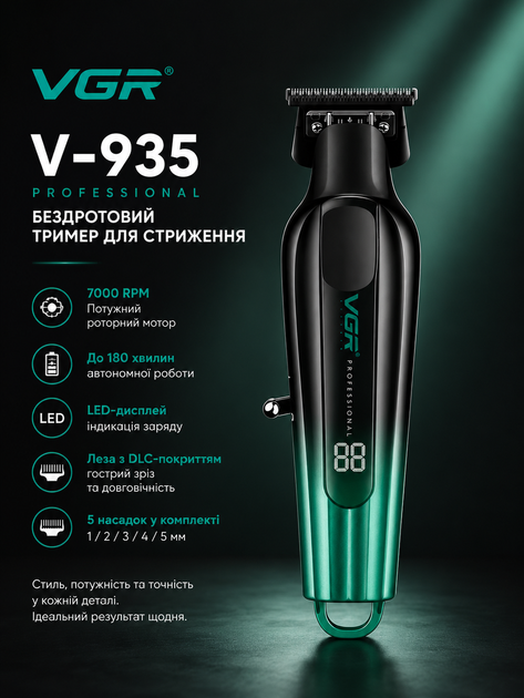Бездротовий тример для стрижки VGR V-935 Green - изображение 4