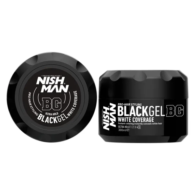 Гель для маскировки седых волос Nishman Black Gel White Coverage 300 мл - Фото 1 Гель для маскировки седых волос Nishman Black Gel White Coverage 300 мл - изображение 1