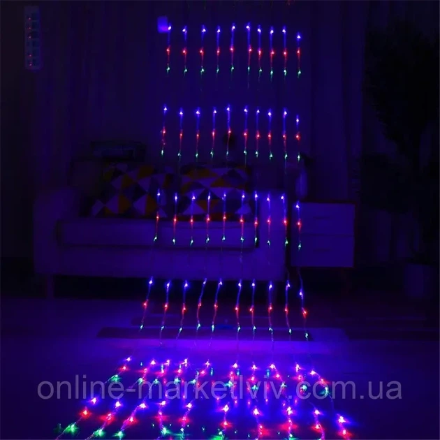 Гірлянда Водоспад, від мережі, 3х1,5 м, 240 LED, Мультиколір - зображення 2