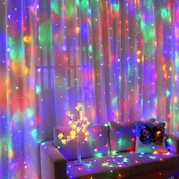 Гірлянда штора від мережі (2,5 х1, 5 м) 240 LED прозорий шнур, Різнокольорова - Фото 8 Гірлянда штора від мережі (2,5 х1, 5 м) 240 LED прозорий шнур, Різнокольорова - зображення 8