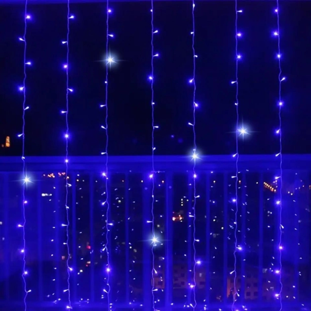 Гірлянда штора від мережі (2,5 х1, 5 м) 240 LED прозорий шнур, Синя - зображення 4