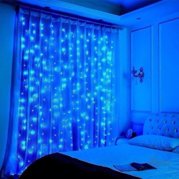 Гірлянда штора від мережі (2,5 х1, 5 м) 240 LED прозорий шнур, Синя - зображення 10