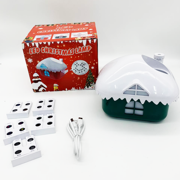 Новогодний ночник проектор от USB + 5 сменных линз, Christmas Lamp, Зеленый - изображение 10