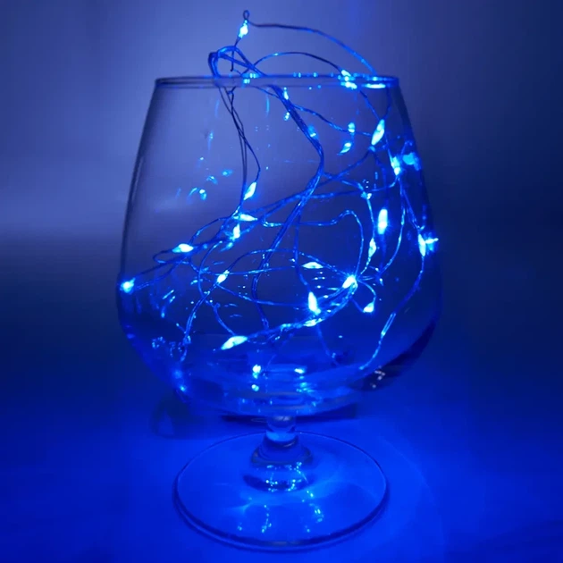 Гірлянда роса на батарейках та від USB, 5м, 50Led, Xmas, Синій - зображення 5