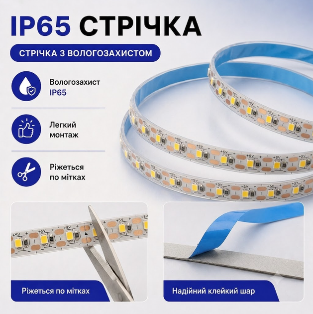Светодиодная LED лента IP65 3 метра с кнопкой USB 5V влагозащита силикон светильник для подсветки кухни шкафов, 3000K - изображение 5