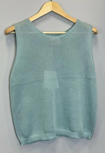 Жіноча майка в'язана льон MKLT7980-2 - Oversize 42/52, Бірюзовий - зображення 2