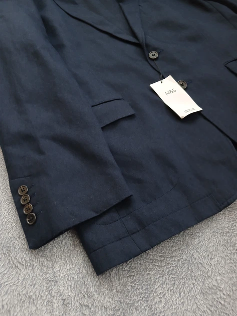 Темно-синій чоловічий лляний піджак Marks & Spencer р. 44 (XL) Regular - Фото 4 Темно-синій чоловічий лляний піджак Marks & Spencer р. 44 (XL) Regular - зображення 4