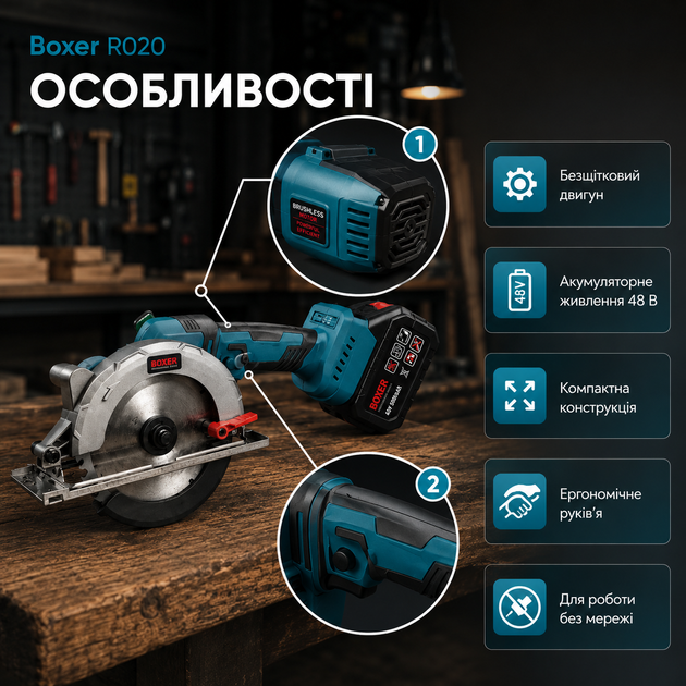 Аккумуляторная циркулярная пила Boxer R020 ручная дисковая пила 48 В 5 А ч бесщеточная с двумя аккумуляторами 125 мм для дерева - изображение 2