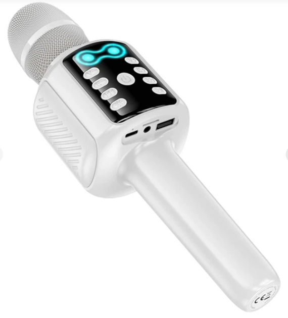 Караоке микрофон Hoco L24 Shine, беспроводной Bluetooth микрофон с колонкой 5W, RGB подсветка, USB, TF, AUX, белый - изображение 2