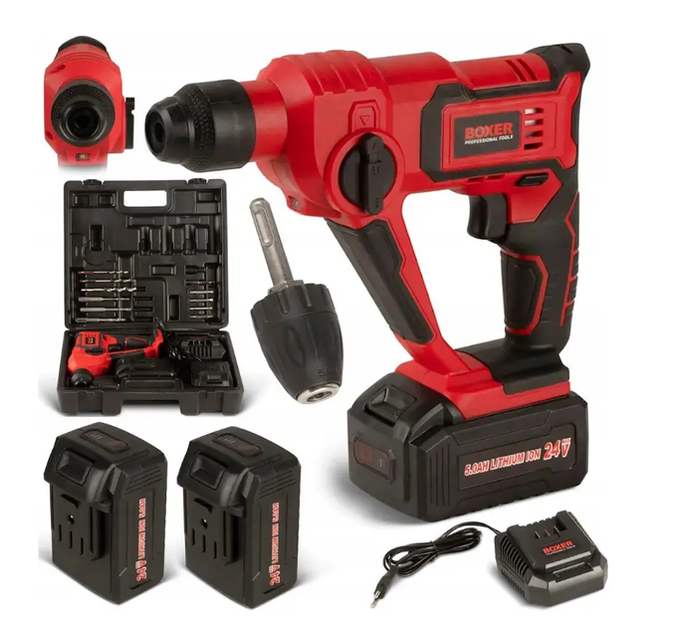 Акумуляторний перфоратор Boxer SR 150 SDS Plus 24 В 2 акумулятори ударний 5000 уд хв із швидкозатискним патроном у кейсі - зображення 4