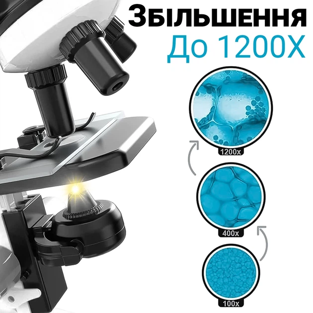 Детский микроскоп uSmart 1012A-1 1200x Белый - Фото 3 Детский микроскоп uSmart 1012A-1 1200x Белый - изображение 3
