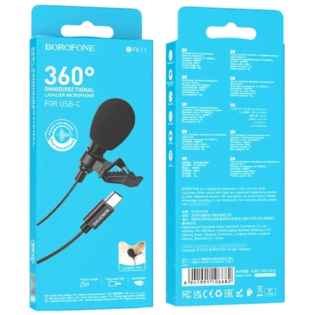Микрофон петличный Borofone BFK11 Type-C 2 м черный - изображение 6