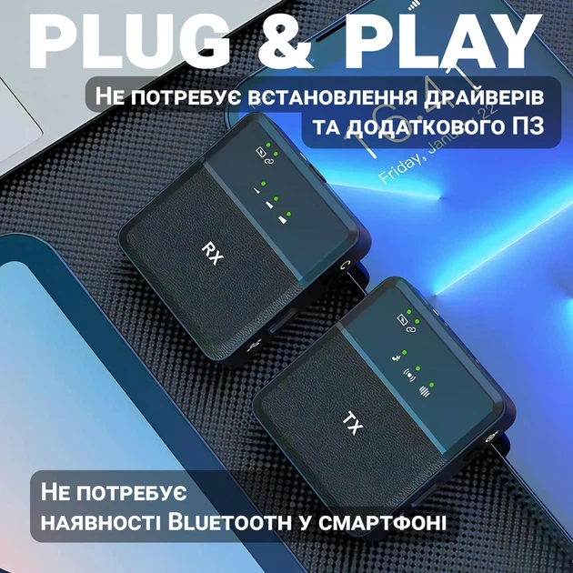 Безпровідний петличний мікрофон Savetek P36 Lightning з шумоподавленням пластик чорний - зображення 2