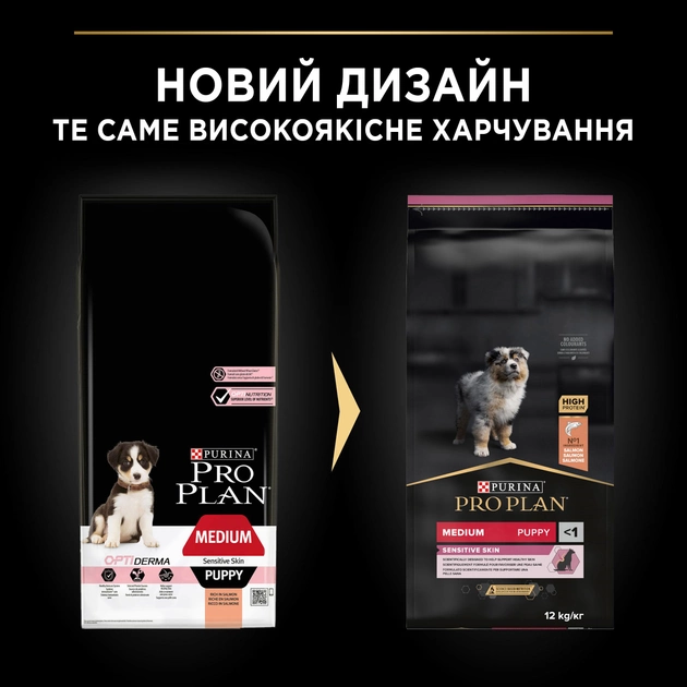 Сухий корм для цуценят середніх порід Purina Pro Medium Puppy Sensitive Skin з лососем 12кг - Фото 2 Сухий корм для цуценят середніх порід Purina Pro Medium Puppy Sensitive Skin з лососем 12кг - изображение 2
