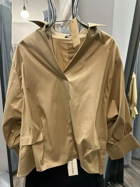 Женская базовая рубашка оверсайз Орегами с объемными рукавами ADRESS MKAD7467 - 42, Бежевий - изображение 3