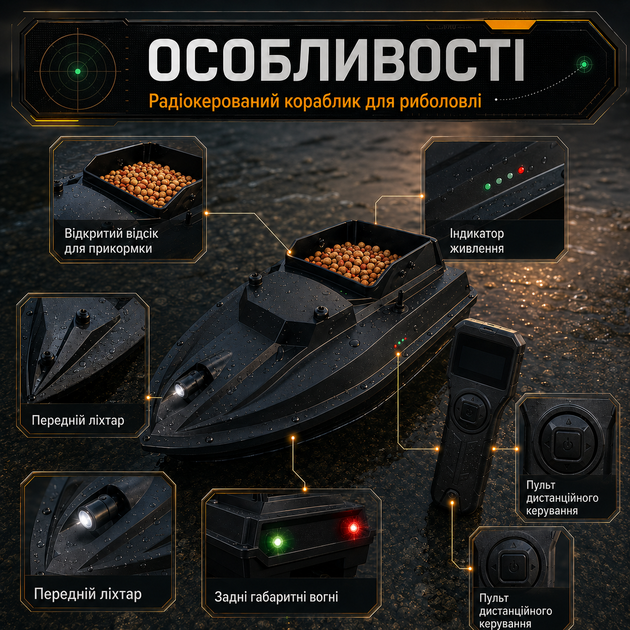 Радиоуправляемый кораблик для завоза прикормки до 500 м с пультом управления, бункером и навигационными огнями - изображение 4