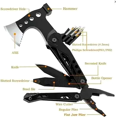 Мультитул Ruiguan Axe 16 в 1 черный для походов рыбалки и дачи с мини-топором и плоскогубцами - изображение 8