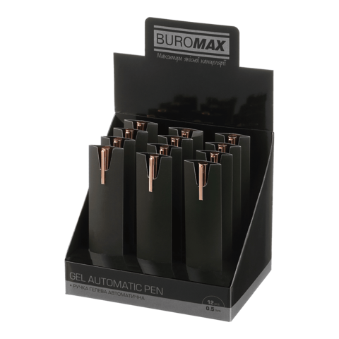 Ручка гелева авт. BUROMAX 83101-10 PRESTIGE GOLD 0,5мм синя, корпус рожевий (12) /BM.83101-10/ - изображение 4