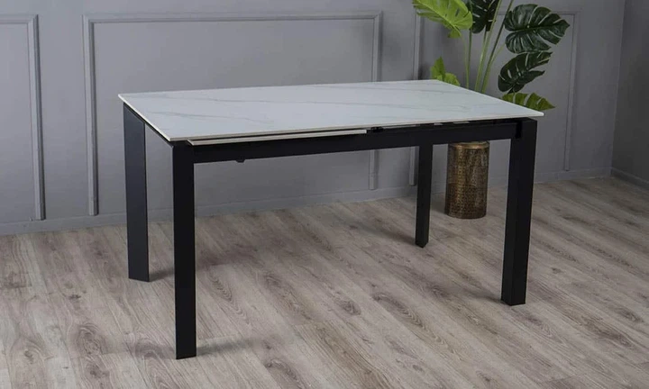Стол обеденный ЛАРС раскладной белый мат керамика 1200/1700x800x750 черные ноги - Фото 6 Стол обеденный ЛАРС раскладной белый мат керамика 1200/1700x800x750 черные ноги - изображение 6