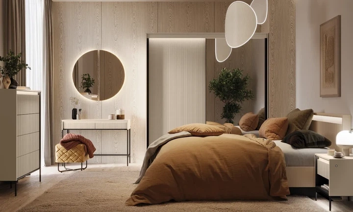 Комод высокий 4ш Trend LED подсветка ламинированное ДСП 93x47x125 см бежевый - изображение 5