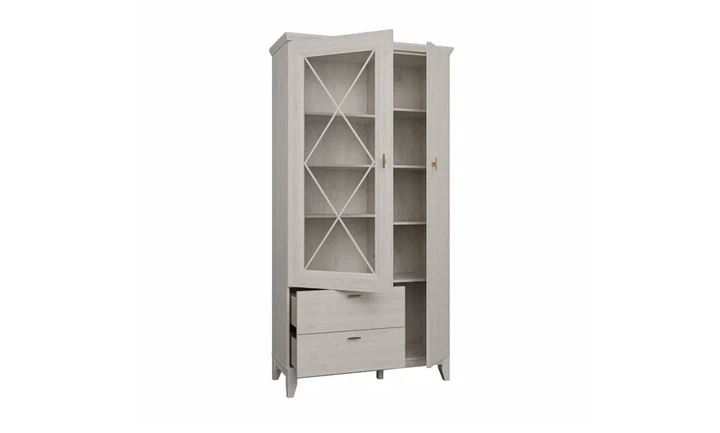 Витрина двустворчатая Мирамаре MMRV822L ДСП сосна белая 113,5х209,4х48,8 см - изображение 2