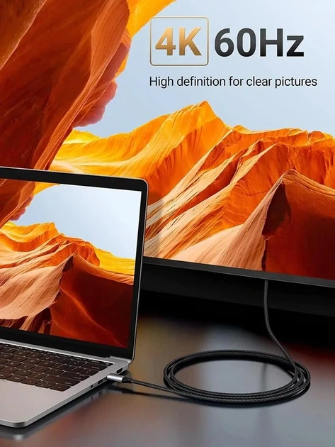 Кабель UGREEN MM142 USB-C to HDMI Male to Male Cable Aluminum Shell 1.5m (Gray Black)(UGR-50570) - Фото 2 Кабель UGREEN MM142 USB-C to HDMI Male to Male Cable Aluminum Shell 1.5m (Gray Black)(UGR-50570) - изображение 2