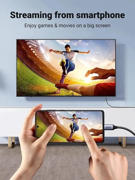 Кабель UGREEN MM142 USB-C to HDMI Male to Male Cable Aluminum Shell 1.5m (Gray Black)(UGR-50570) - Фото 3 Кабель UGREEN MM142 USB-C to HDMI Male to Male Cable Aluminum Shell 1.5m (Gray Black)(UGR-50570) - изображение 3