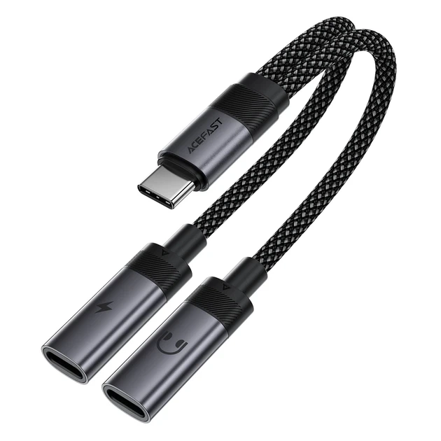 Аудіокабель ACEFAST J14 USB-C 2-in-1 charging audio adapter Black - Фото 1 Аудіокабель ACEFAST J14 USB-C 2-in-1 charging audio adapter Black - изображение 1