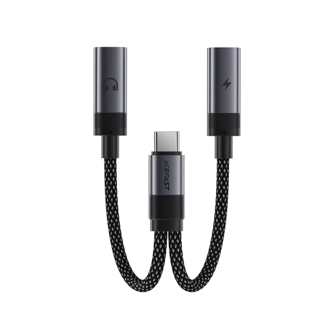 Аудіокабель ACEFAST J14 USB-C 2-in-1 charging audio adapter Black - Фото 3 Аудіокабель ACEFAST J14 USB-C 2-in-1 charging audio adapter Black - изображение 3