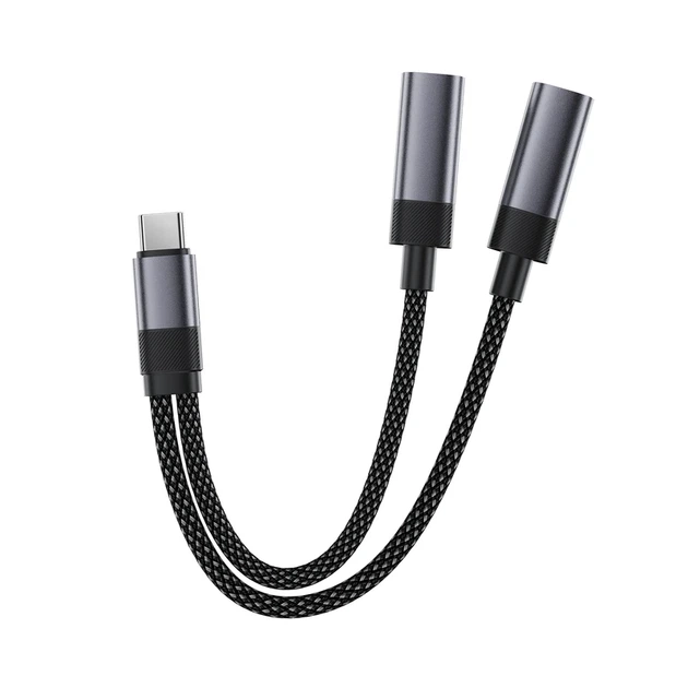 Аудіокабель ACEFAST J14 USB-C 2-in-1 charging audio adapter Black - Фото 5 Аудіокабель ACEFAST J14 USB-C 2-in-1 charging audio adapter Black - изображение 5