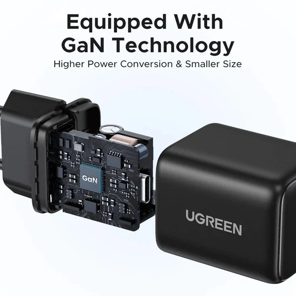 Мережевий зарядний пристрій з кабелем UGREEN X517 25W USB-C GaN Fast Charger Set EU+1M CC Cable black - Фото 7 Мережевий зарядний пристрій з кабелем UGREEN X517 25W USB-C GaN Fast Charger Set EU+1M CC Cable black - изображение 7