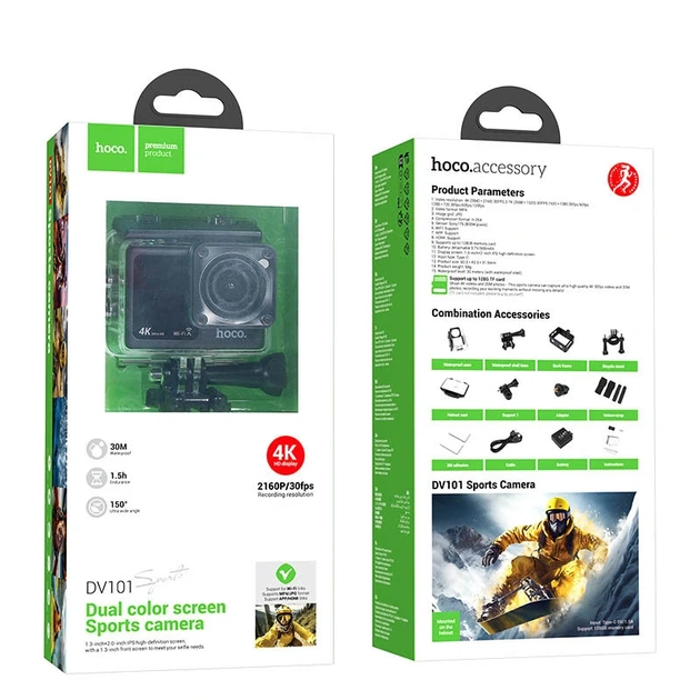 Екшн-камера HOCO DV101 dual color screen sports camera Black - изображение 7