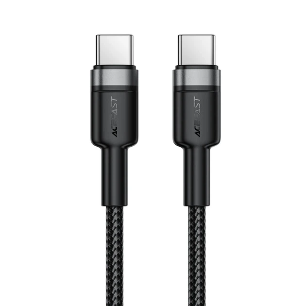 Кабель ACEFAST C22-03, Type-C to Type-C, 60W, 3A, 1.2m, Nylon Braid, Aluminum Alloy + TPE connectors, Black - Фото 1 Кабель ACEFAST C22-03, Type-C to Type-C, 60W, 3A, 1.2m, Nylon Braid, Aluminum Alloy + TPE connectors, Black - изображение 1