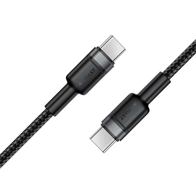 Кабель ACEFAST C22-03, Type-C to Type-C, 60W, 3A, 1.2m, Nylon Braid, Aluminum Alloy + TPE connectors, Black - Фото 5 Кабель ACEFAST C22-03, Type-C to Type-C, 60W, 3A, 1.2m, Nylon Braid, Aluminum Alloy + TPE connectors, Black - изображение 5