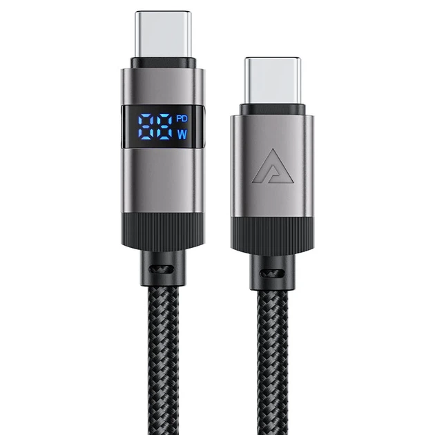 Кабель ACEFAST C15-03 USB-C to USB-C zinc alloy digital display braided charging data cable Black - Фото 1 Кабель ACEFAST C15-03 USB-C to USB-C zinc alloy digital display braided charging data cable Black - изображение 1