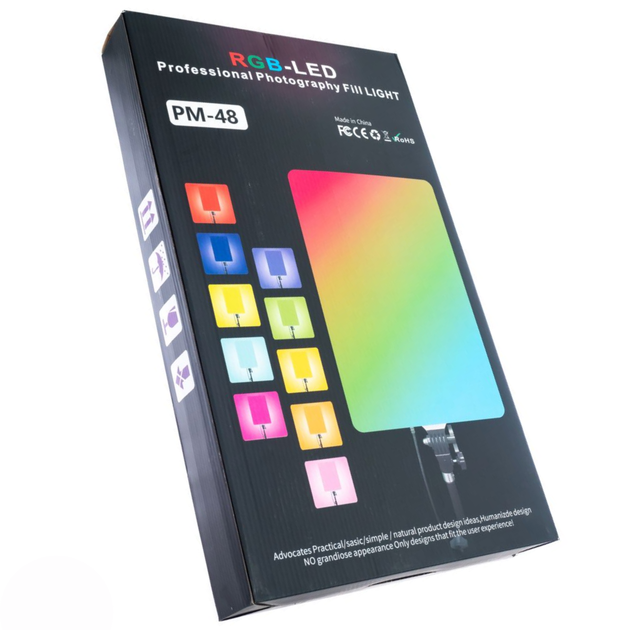 Прямокутне різнокольорове відеосвітло з пультом RGB LED PM-48 2700k-7000k - зображення 4