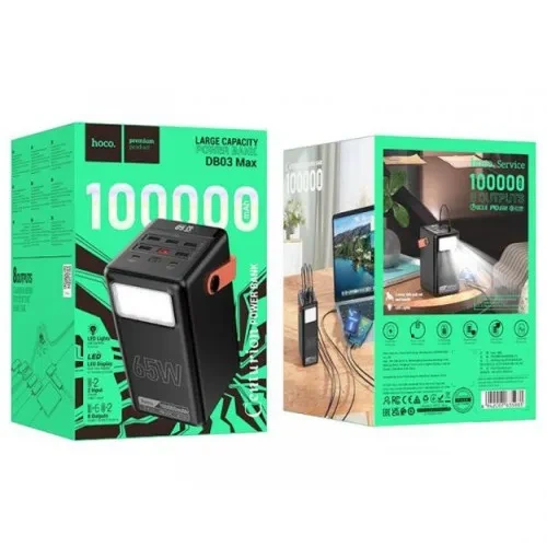 Павербанк Power Bank HOCO DB03 Max Centurion 100000 mAh 65W PD Black портативный аккумулятор с LED-индикатором и фонарем - изображение 2
