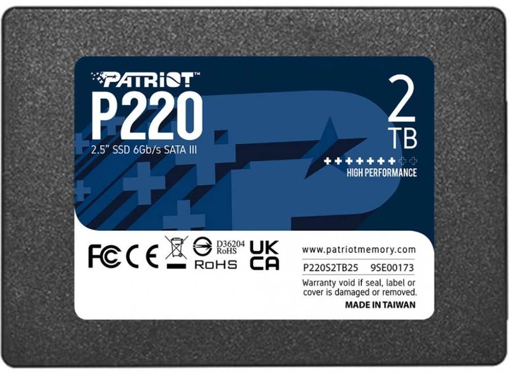 Накопичувач SSD Patriot P220 2 TB 2.5" 7 мм SATAIII (KST-P220S2TB25) - Фото 1 Накопичувач SSD Patriot P220 2 TB 2.5" 7 мм SATAIII (KST-P220S2TB25) - изображение 1