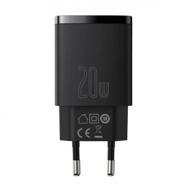 Сетевое зарядное устройство Baseus Compact 20W (1C1A) с быстрой зарядкой PD QC3.0, Черный - изображение 2