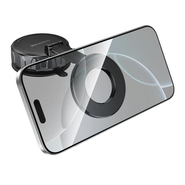 Магнитный автодержатель для телефона BOROFONE BH140 Gloria Vacuum Suction Cup Magnetic Ring Holder Black Metal Gray (Универсальный - изображение 5