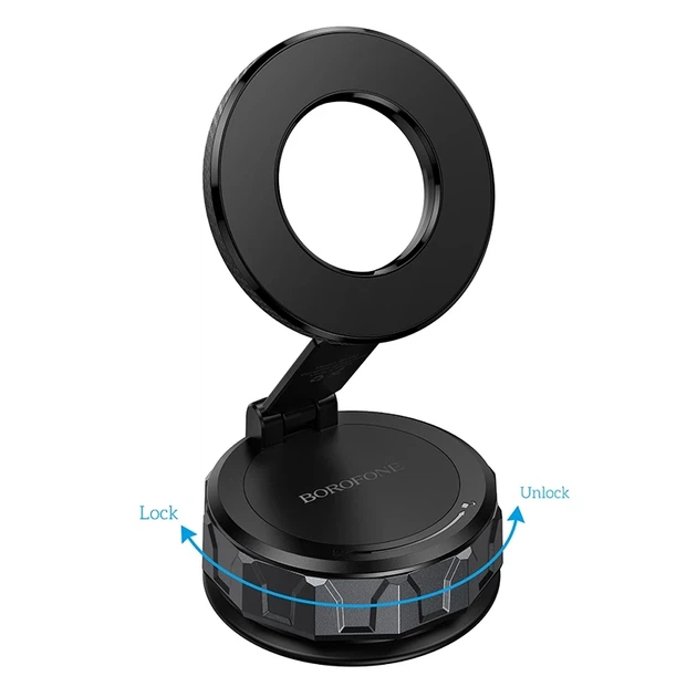 Магнитный автодержатель для телефона BOROFONE BH140 Gloria Vacuum Suction Cup Magnetic Ring Holder Black Metal Gray (Универсальный - изображение 7